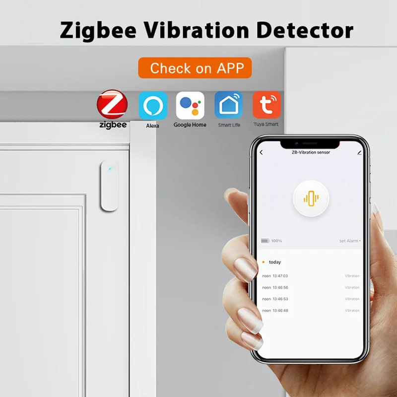 

New Type Door Window ZigBee Vibration Sensor Wireless Remote Control Tuya Graffiti Intelligent Anti Theft Vibration Monitor