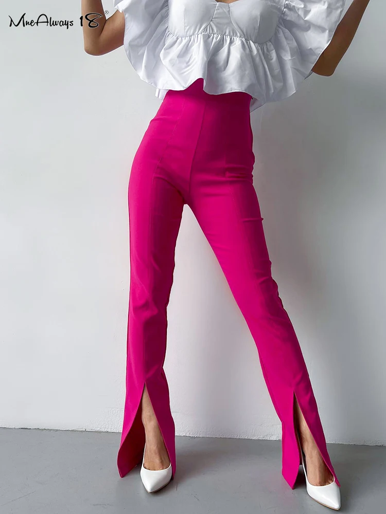 

Mnealways18 Fashion Summer Trousers Pink Flare Womens Pants High Waist Split Sexy Leggings Pants Green Female Trousers Bodycon