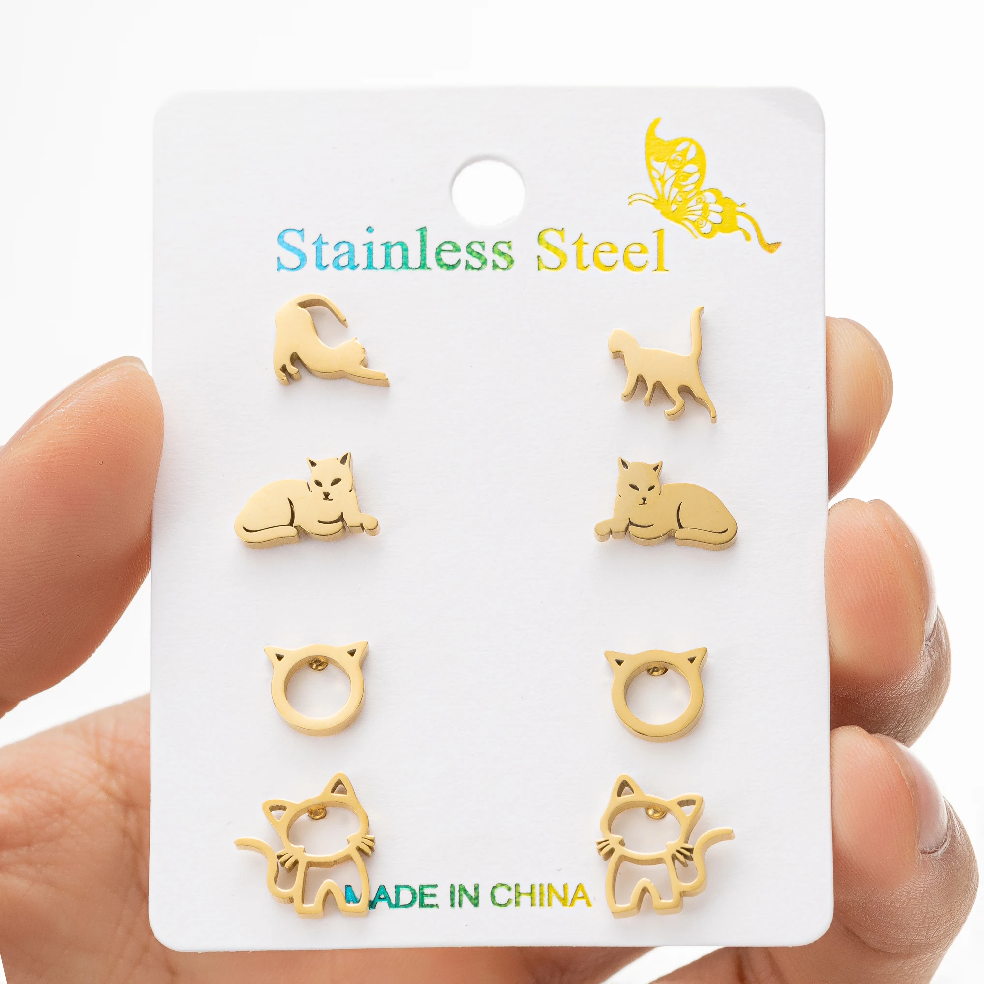 4 пары/партия серьги-гвоздики из нержавеющей стали