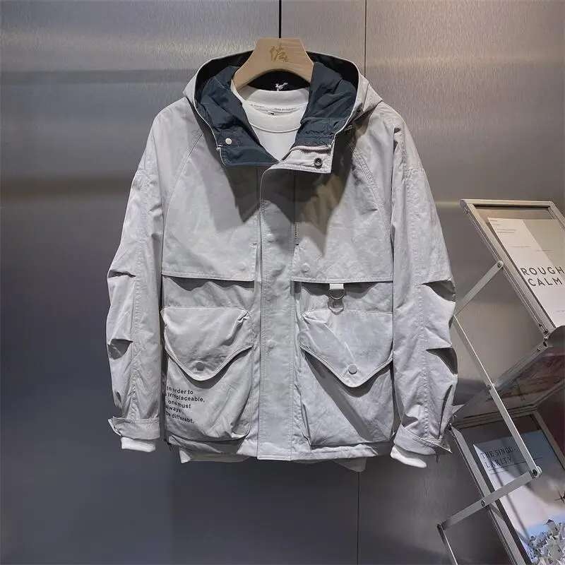 

2021Autumn New Youth Men's Business Shirt Hooded Korean Style American Casual Handsome All-Matching Multicolor Jacket Coat for M