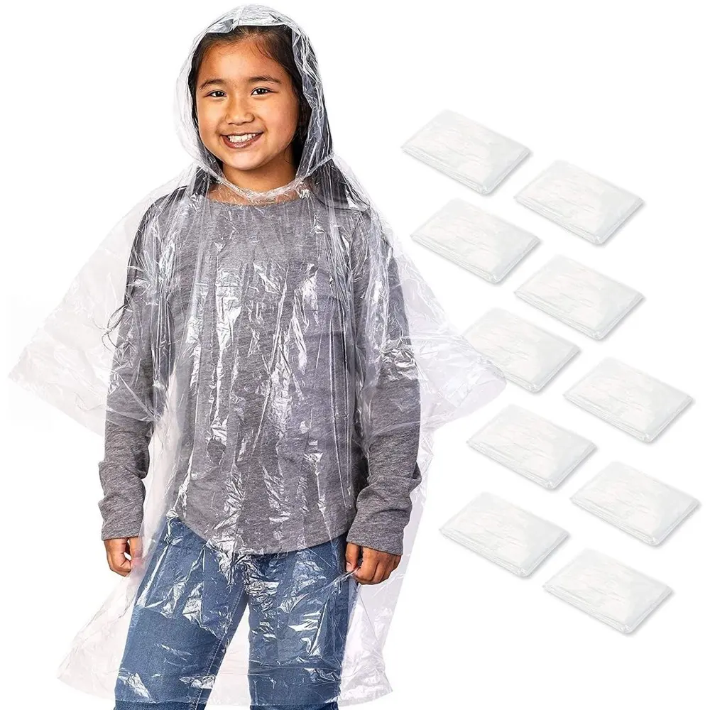 

20 Pack Emergency Rain Ponchos with Hood, Disposable Bulk Set for , Girls, Boys, Waterproof, Individually Wrapped Plastic Rainc