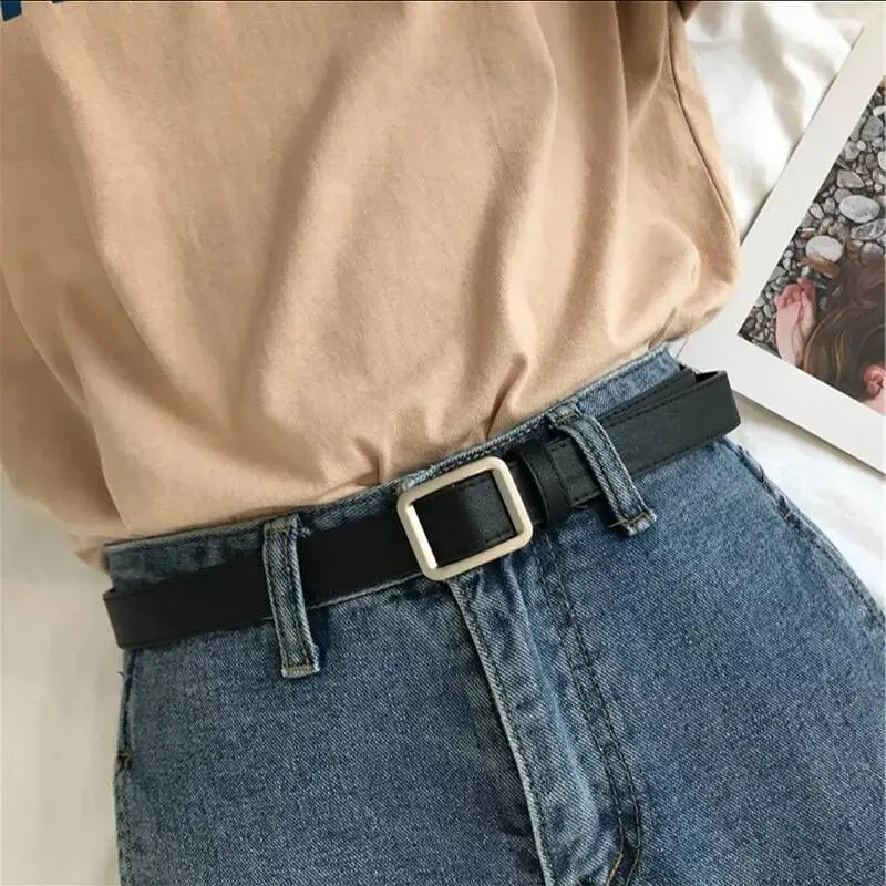 

Square Buckle Women's Belt Women's Simple and Versatile Korean Retro Fashion Black Pants Belt Women Korean Students