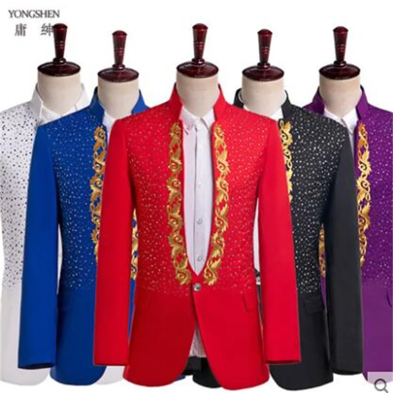 

Performance blazers mens suits adult stand collar sequins singer host costume stage chorus dress jacket terno casamento بلايز
