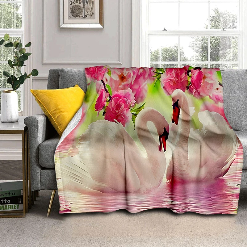 

Swan Flannel Throw Blanket Lake Flower Pattern Super Soft Lightweight Warm for Kids Girls Couple Gift Couch Sofa Bedroom Decor
