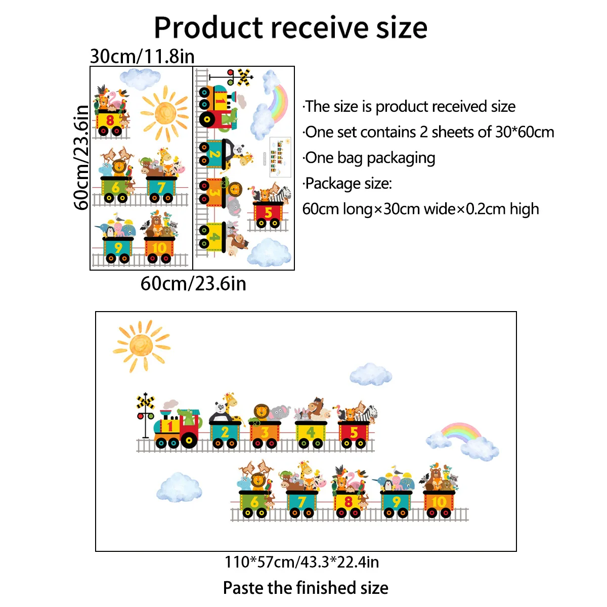 Акварельные Мультяшные животные цифры поезд медведь слон жираф настенные