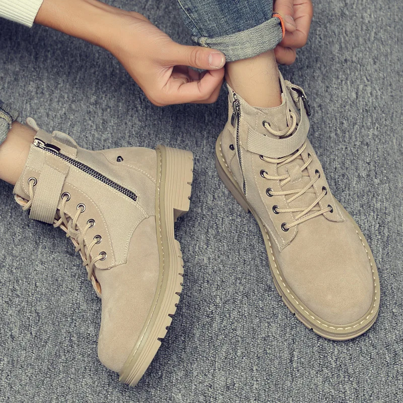 

New Martin Boots Men's Spring Breathable British Fashion Short Boots Retro Wild Large Size Leather Boots High-top Desert Shoes