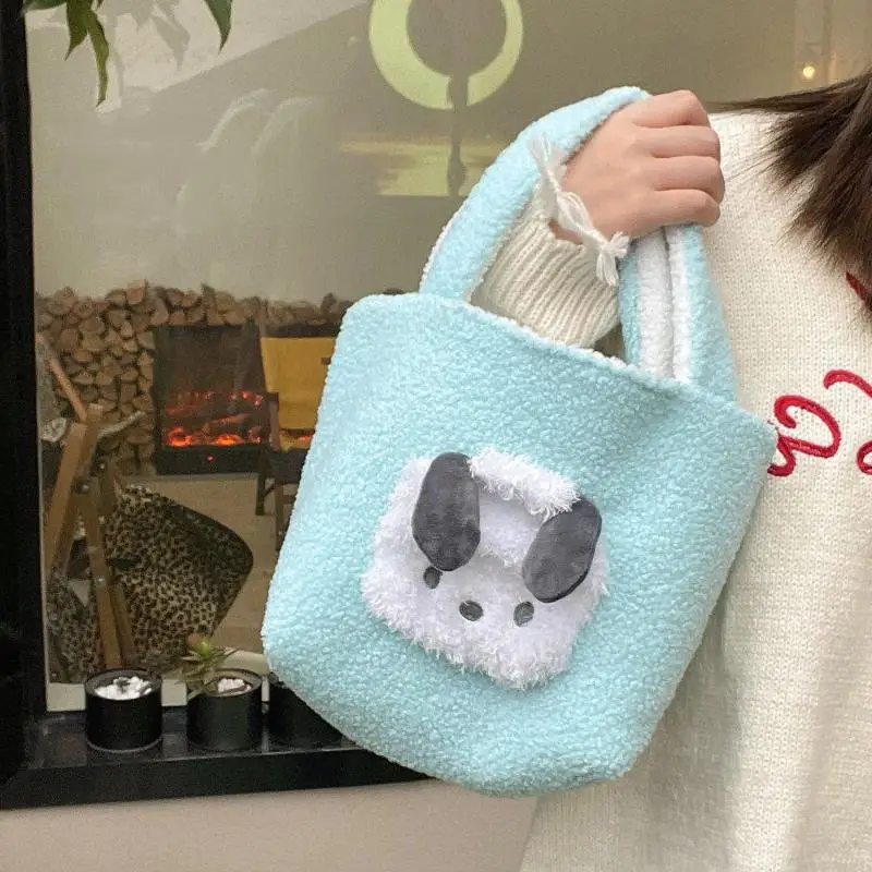 

Sanrio Pochacco Plush Bag Japanese Double-Sided Handbag Female Student Autumn Winter Handbag Furry Birthday Gift for Children