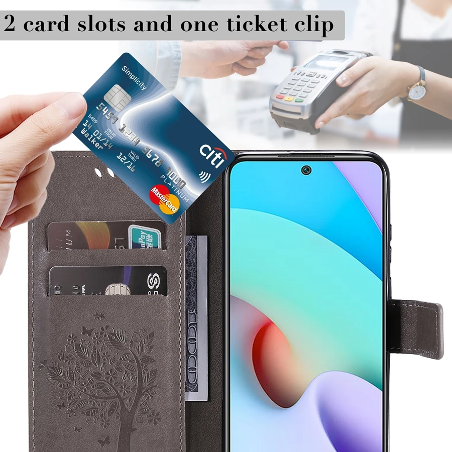 Wallet Leather Case For Xiaomi Redmi 10 9 9A 9C 9T 8 8A Note 10/10 Pro/9/8/7 Pro Mi Poco X3 Nfc/M3/F3 11T Tree Embossing Case