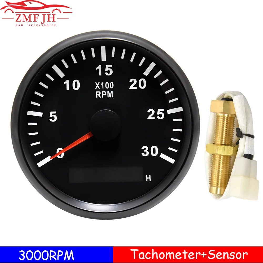 

Auto Car Tachometer LCD Hourmeter Tacho Gauge 3000 6000 RPM Meter 85mm Tacho Sensor M16 M18 Universal Car Motor RPM 12V/24V