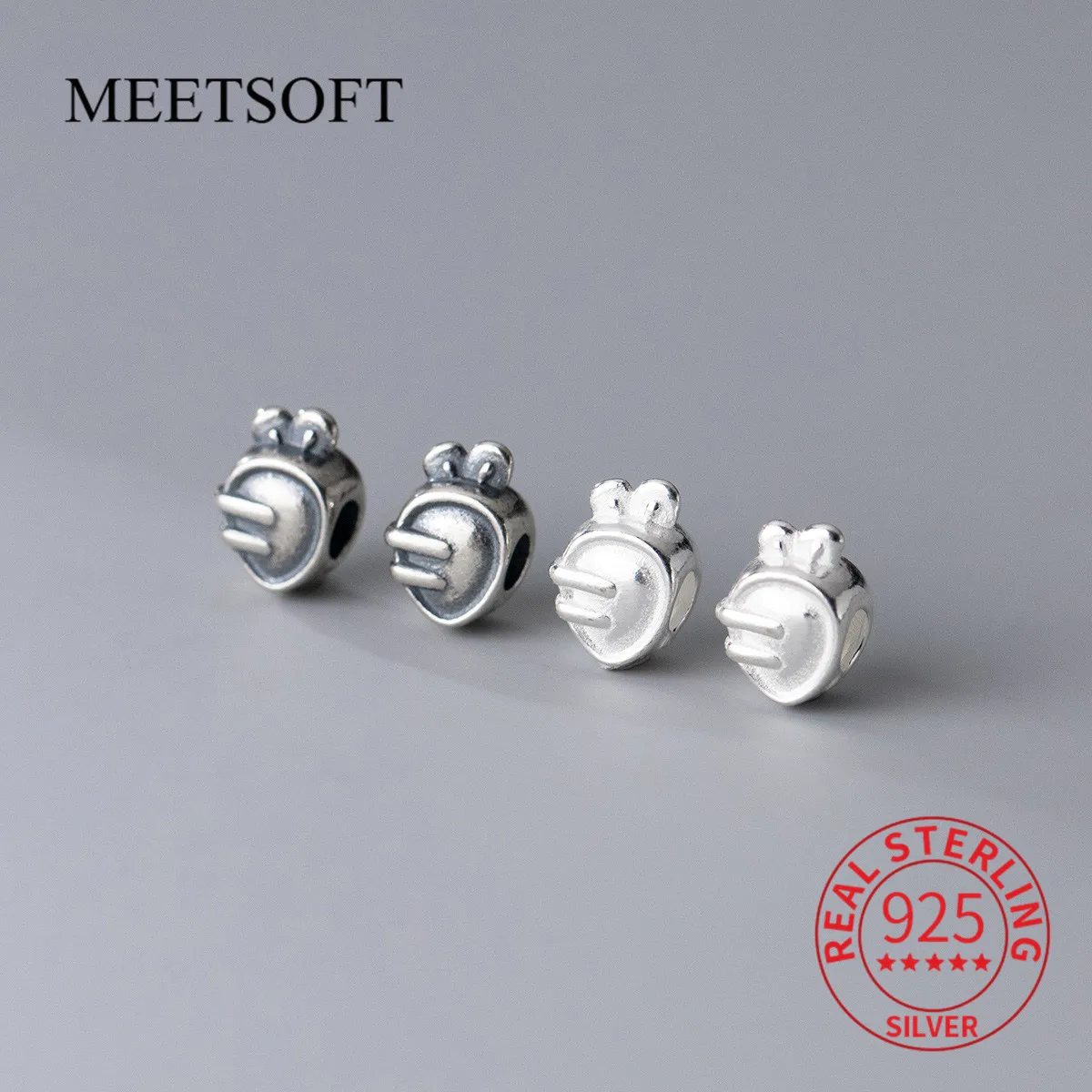 

MEETSOFT 925 Sterling Silver Cute Simple Carrot Beads Charms of DIY Handmade Making Braided Bracelets Accessories Gift Wholesale