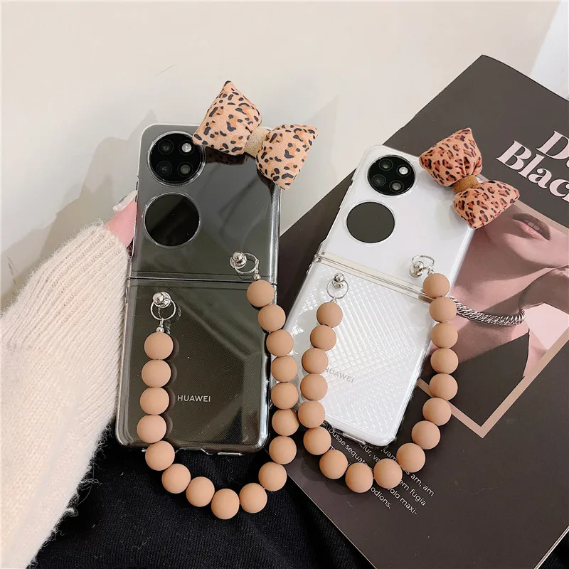 

Cute Cartoon Bow Tie Bracelet Phone Cases For Huawei P50 Pocket Case Clear Crystal PC Plastic Hard Back Cover