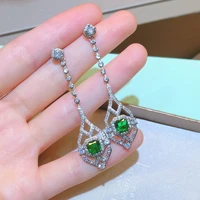 genuine 925 sterling silver green emerald drop earrings fine aros mujer oreja orecchini emerald gemstone silver 925 jewelry