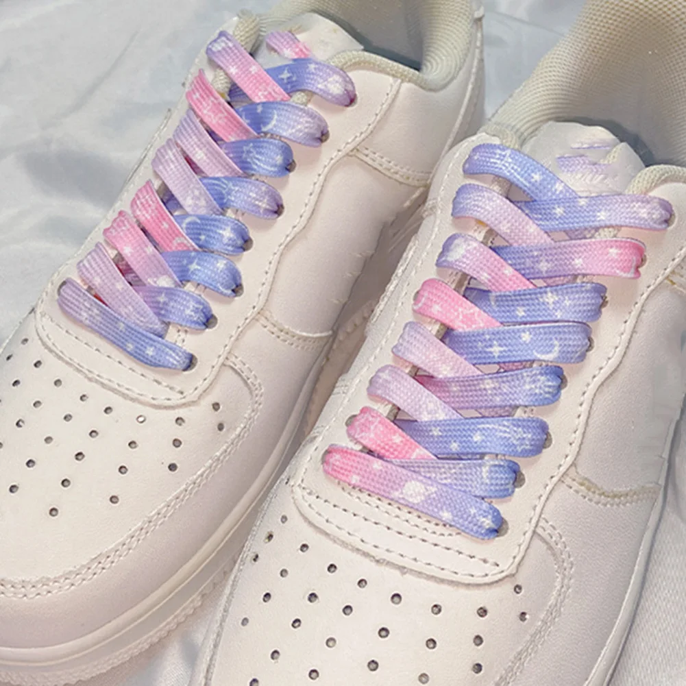 Stars Moon Shoelaces For Sneakers AF1 Gradient Classic Flat Shoelace Rainbow Shoe Laces With Stars Cosmic Milky Print Strings