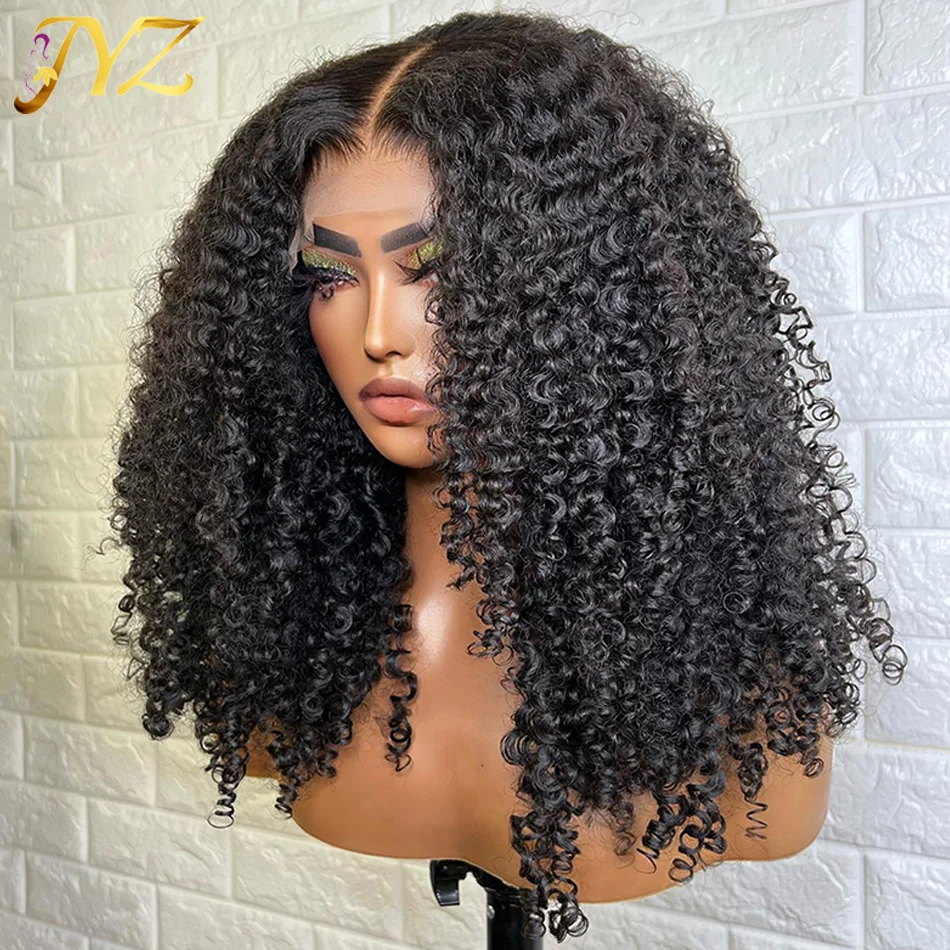 

Soft Glueless Preplucked 180% Density Kinky Curly 30 Inch Long Natural Black Lace Front Wig For African Women Baby Hair Daily