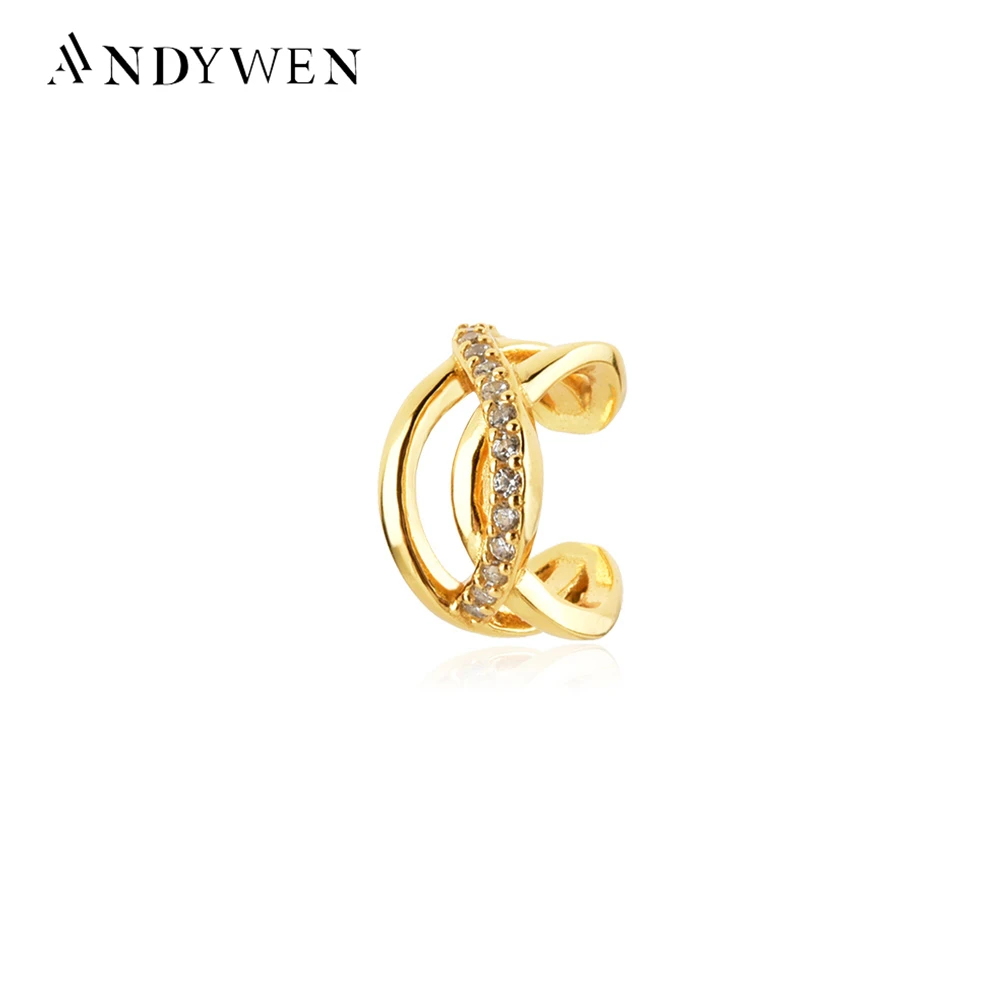 

ANDYWEN 925 Sterling Silver Contour Gold Ear Cuff No Piercing Earcuff Earring Women Luxury Jewelry 2022 Women Wedding Jewels