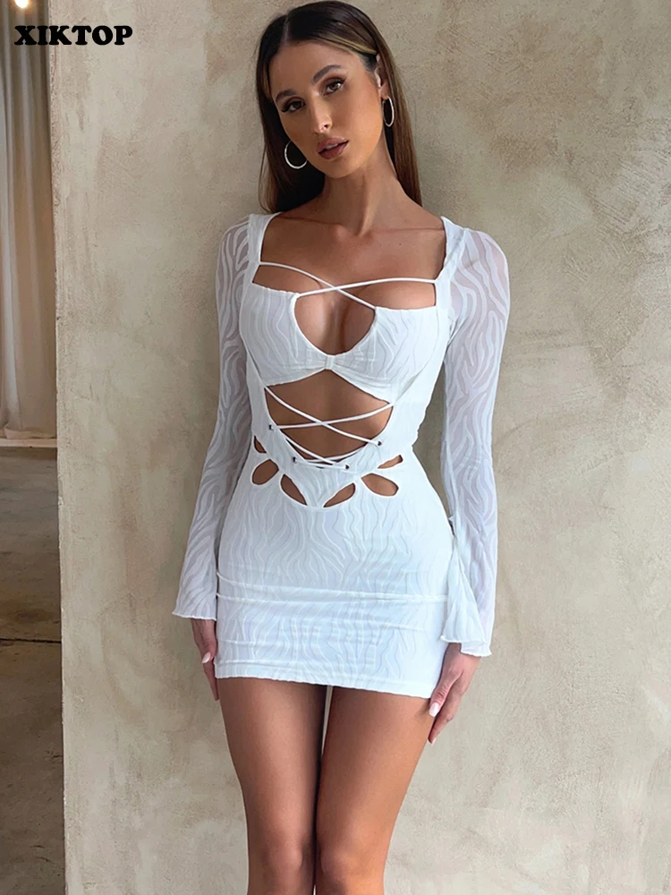 

Платье-мини женское осеннее Облегающее, с открытыми бедрами