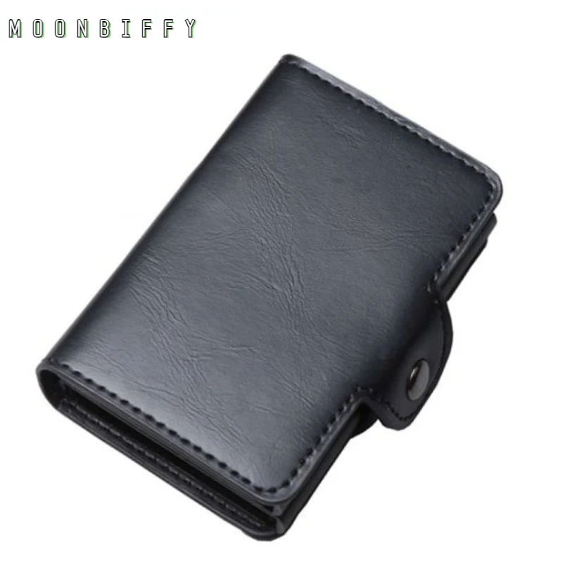 

Мужской Двойной алюминиевый кожаный держатель для кредитных карт RFID металлический кошелек автоматический выдвижной противокражный женск...