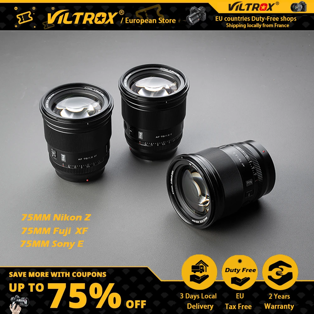 Объектив VILTROX 75 мм F1.2 Sony E Nikon Z Fuji X с автофокусом и большой апертурой, портретный фотообъектив для Fujifilm Sony Nikon с креплением