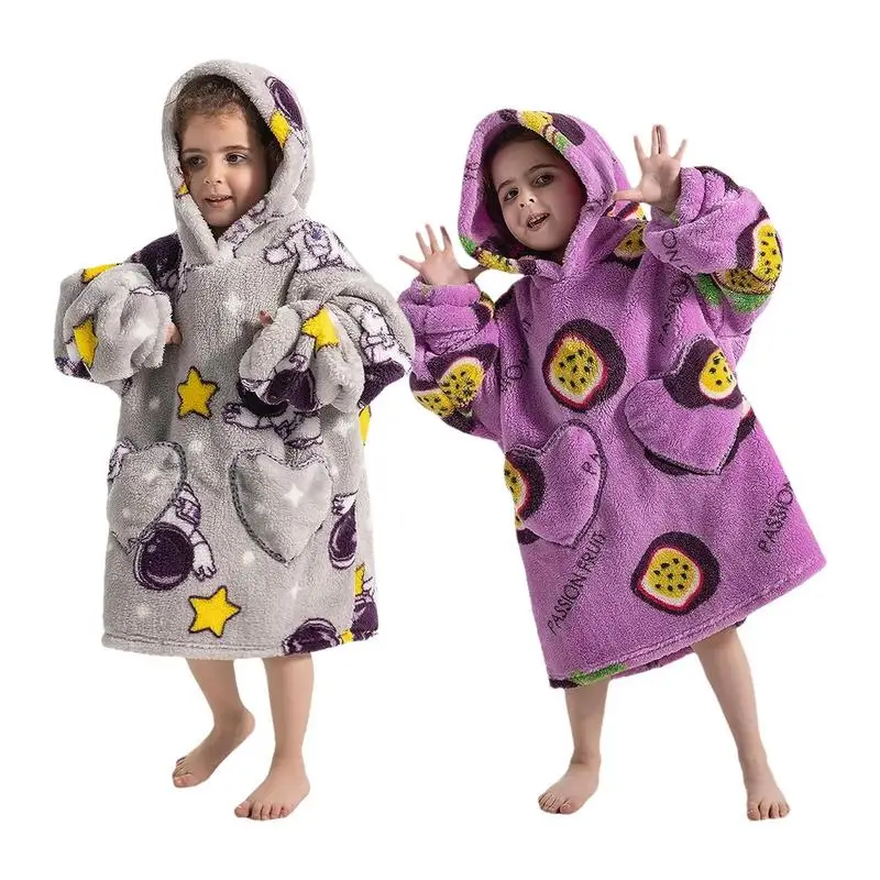 

Hooded Blanket Kids Children Comfy Hoodie Blanket Warm Hoodie Sweatshirt Soft Pullover Snuggly Wearable With Sleeves & Pockets