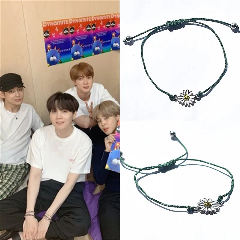 

2022 Kpop New Min Yoon Gi Bracelet Same Paragraph Daisy Green Wish Rope Men's SUGA Bracelet Celebrity Accessories