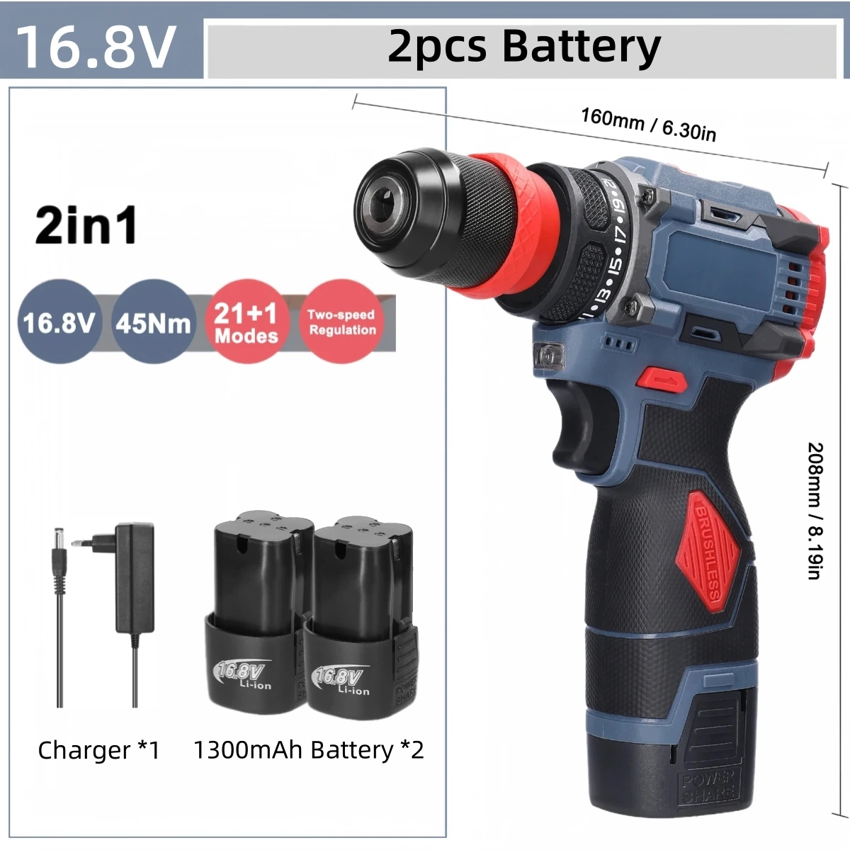 

Geevorks Беспроводной шуруповерт 16.8V/21V