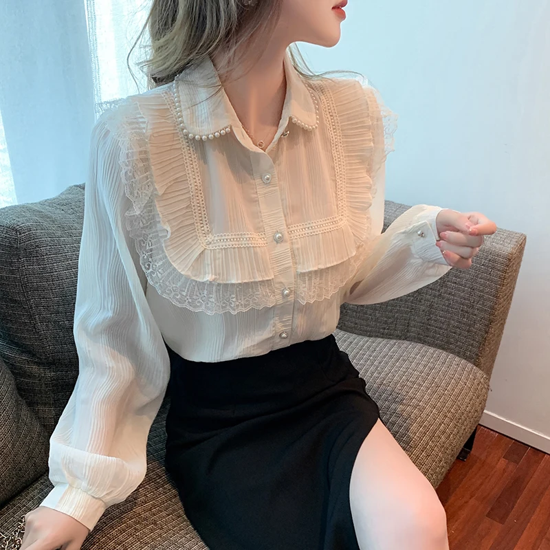 

COIGARSAM Shirt Womens Tops 2022 New Fashion Ruffles Chiffon Women Shirts Dropshipping