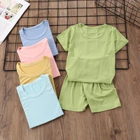 childrens summer solid color casual design pajamas short sleeved suit baby boys fashion t shirt home clothes girls clothing