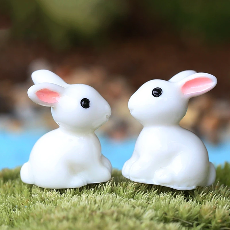 

2PCS Figurine Fairy Garden Dollhouse Plant Ornaments Decor Funny Mini Rabbit Craft Decoration Supplies