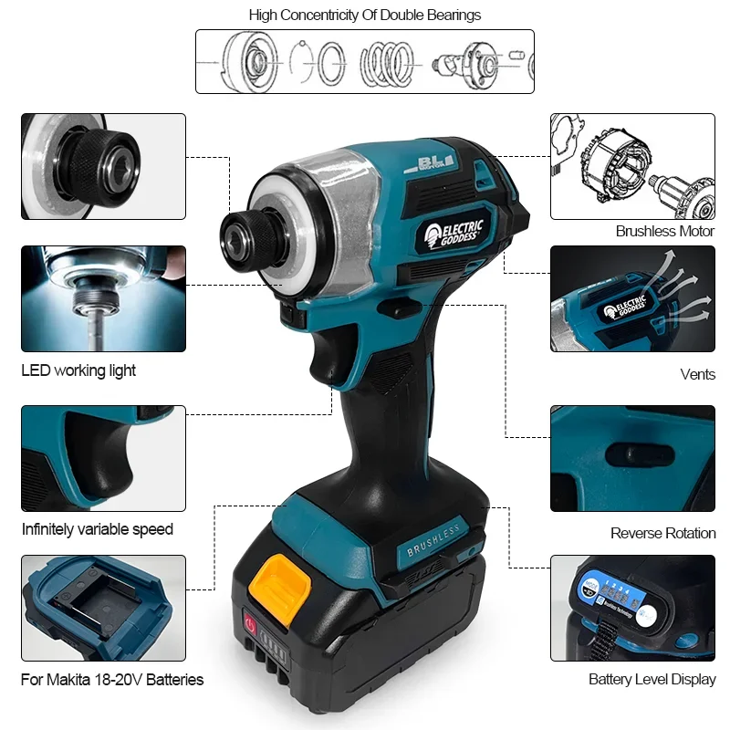 DTD173 Бесщеточная аккумуляторная электрическая отвертка высокой мощности 180 Нм