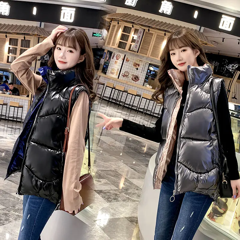 

Cotton Down Waterproof Lightweight Warm Vest Women Winter New European Waistcoat Vest tand Collar Padded Down Jacket Female N03