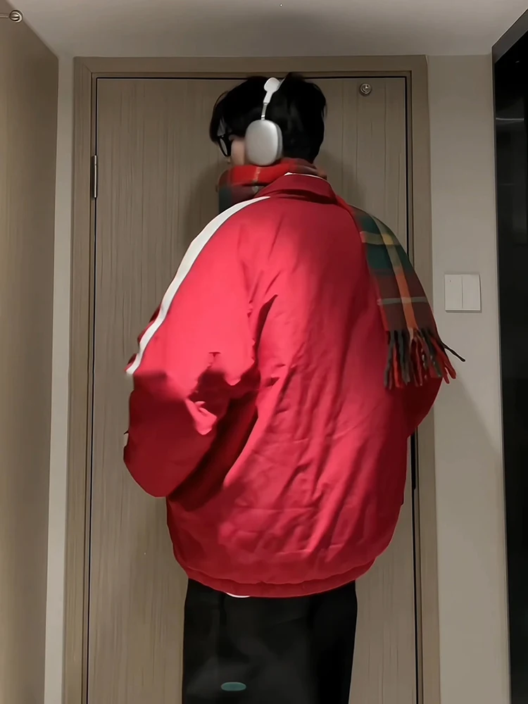 Ankela Red Down jacket Men's Winter Thickened Design Double-Sided Wear Jacket Cotton-padded jacket American High Street down ...