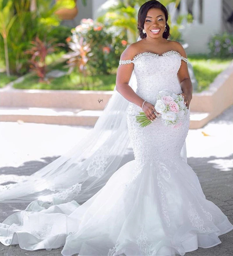 

Rhinestone Beaded Luxury Wedding Dress Lace Applique Sweetheart Neckline Straps Long Mermaid Bridal Gowns 2023 Plus Size Vestido