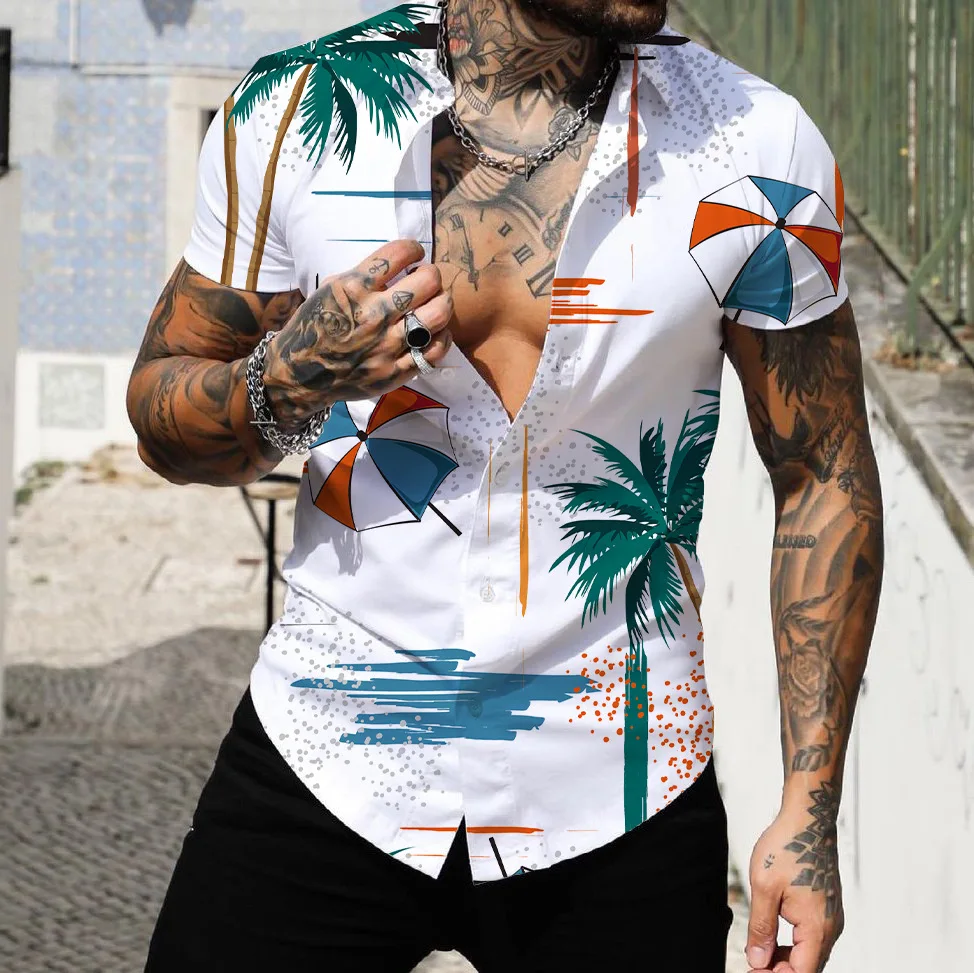 

Coconut Tree Tropical Shirt Male Short Beach Hawaiian Shirt 5XL Summer Men's Fashion Printing Tee Tops Lapel Oversized Clothing