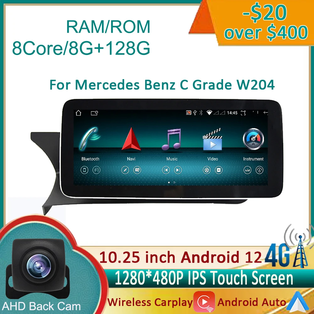 

Bluetooth для Mercedes Benz C Класс W204 2011 - 2014 система WIFI Android 12.0 GPS-навигация Радио Авто Carplay стерео видео