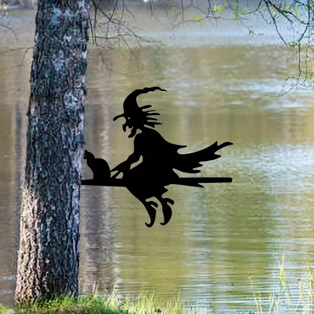 1 шт. призрачная страшная ведьма и кошка на ветке стальной силуэт металлическое