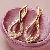 2022 new double eight twist flower long dangle womens earrings luxury 585 gold piercing jewelry female wedding earrings gift