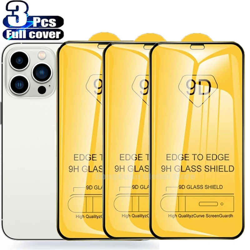 

9D 3 шт. закаленное стекло с полным покрытием для iPhone 11 12 13 14 PRO Max, Защита экрана для iPhone X Xr Xs Max 6 6s 7 8 Plus SE, стекло