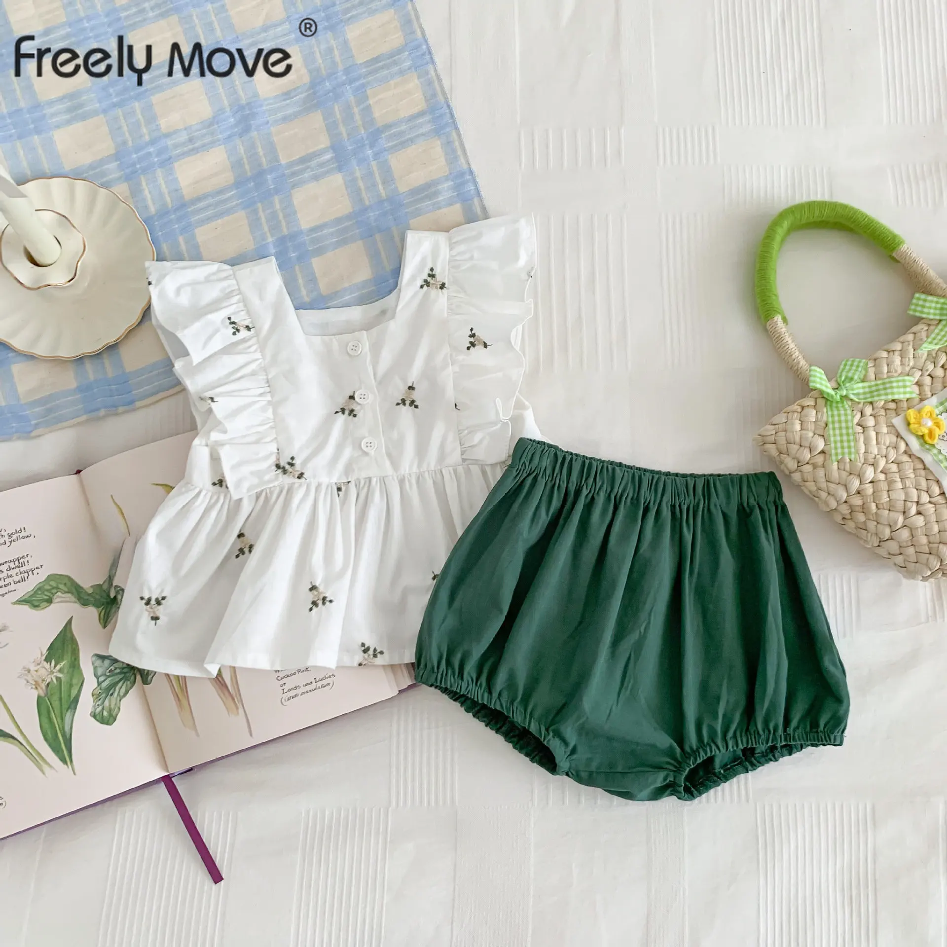 

Summer Newborn Baby Clothes for Girls Set Floral Embroidery Tops PP Shorts 2Pcs Set Infant Baby Clothing Outfit 2023