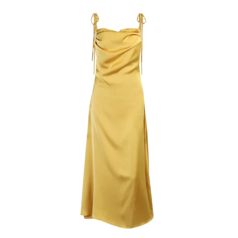 

2022 Summer New Slim Strap Dress Pleated Satin Suspender Dress Robe Traf Dresses for Women Mini Skirt Women's Dresses