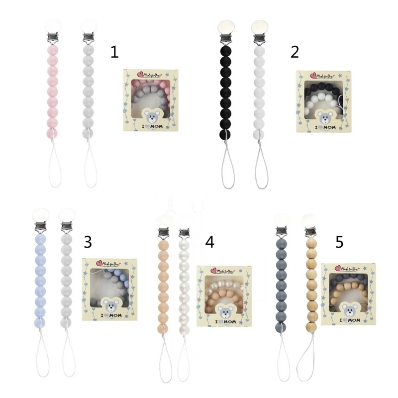 

Baby Pacifier Clip Food Grade Teething Bead Nipple Chain Nursing Supplies 2Pcs