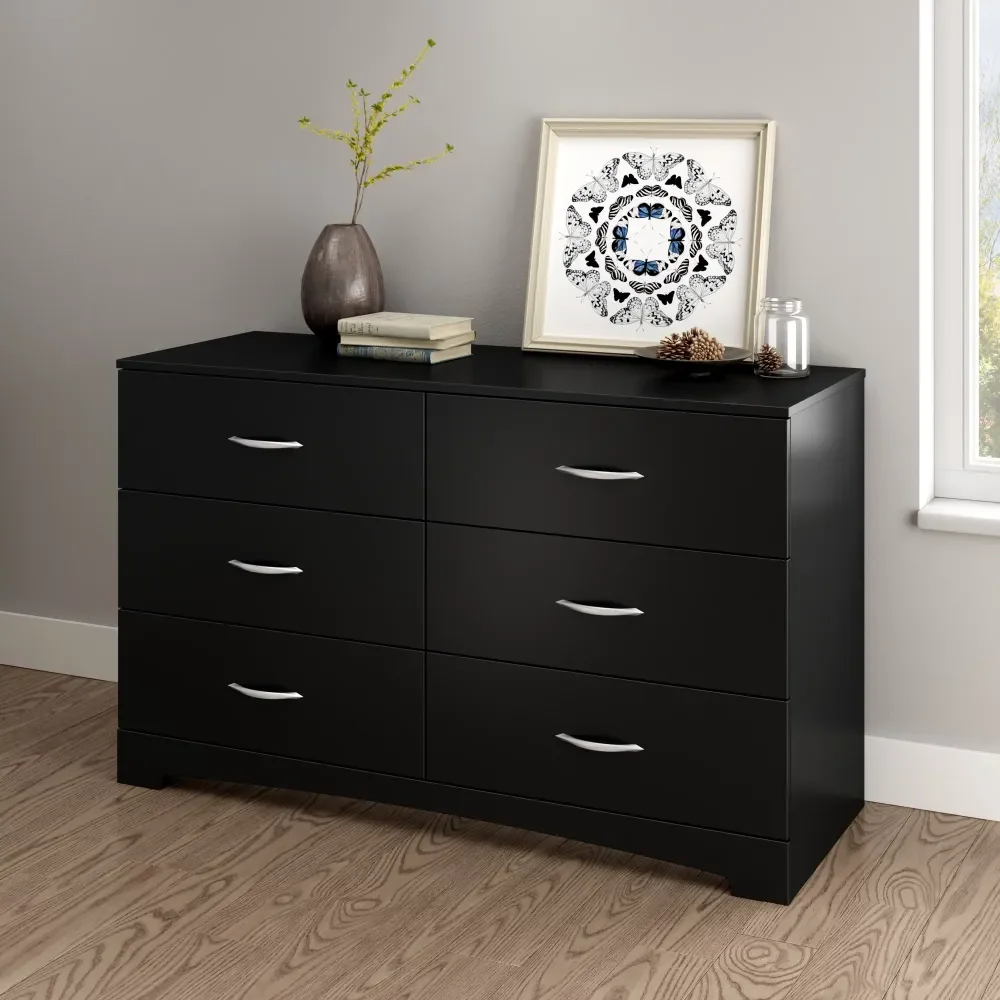 

6-Drawer Double Dresser, Multiple Finishes,cabinets, Indoor Furniture, Aesthetics, Light Luxury and Modern, Bedroom, Living Room