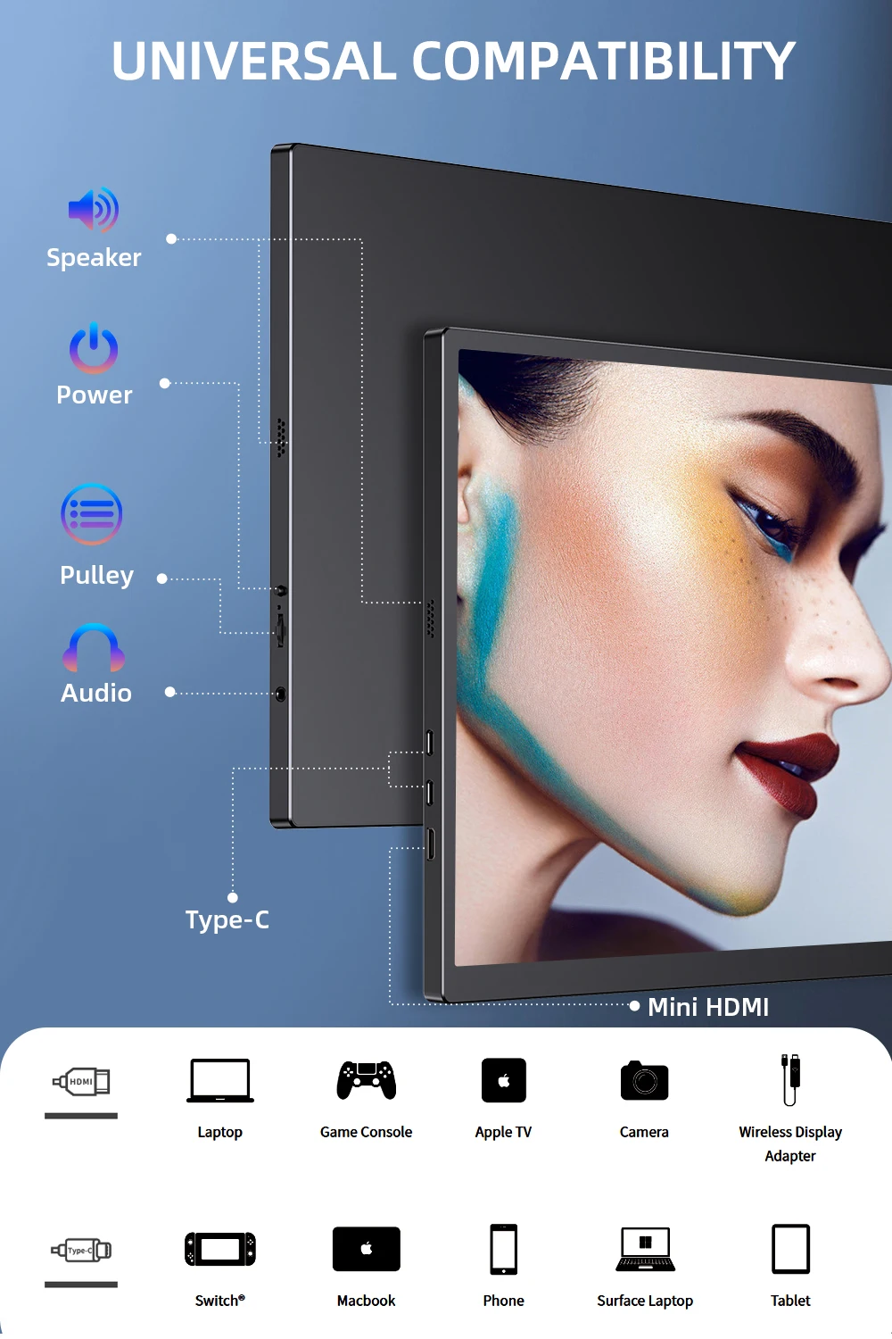 Портативный игровой монитор UPERFECT 120 Гц с экраном IPS 18 5 дюйма и мини-HDMI USB-C HDR для ПК