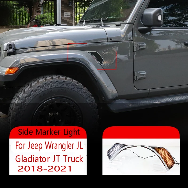

1Pair LED Front Fender Side Marker Light Turn Signal Lamp Fender Light for Jeep Wrangler JL Gladiator JT Truck 2018-2021
