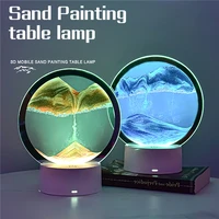 3D Moving Sand RGB Colorful Table Lamp Round Glass 3D Hourglass In Motion Display Flowing Sand Frame Sand Painting LED Light