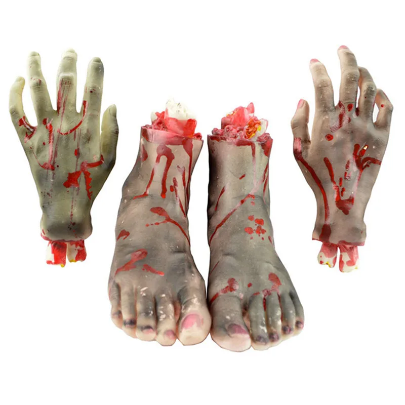 

1 Pair Halloween Severed Hands/Feet Set Scary Bloody Broken Body Parts Halloween Props Decorations