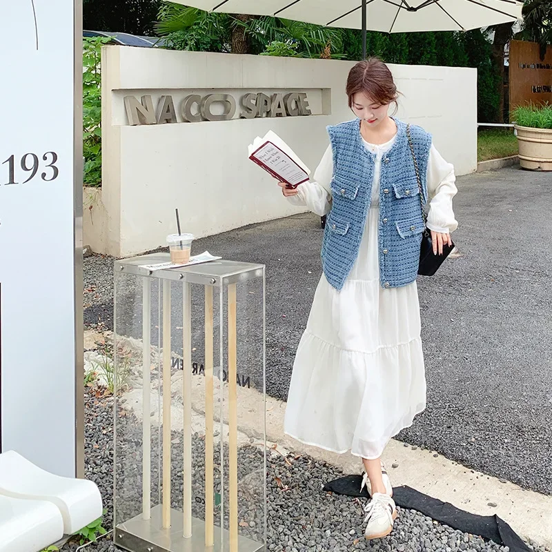 Элегантное Длинное Платье на ощупь комплект из 2 предметов джинсовое