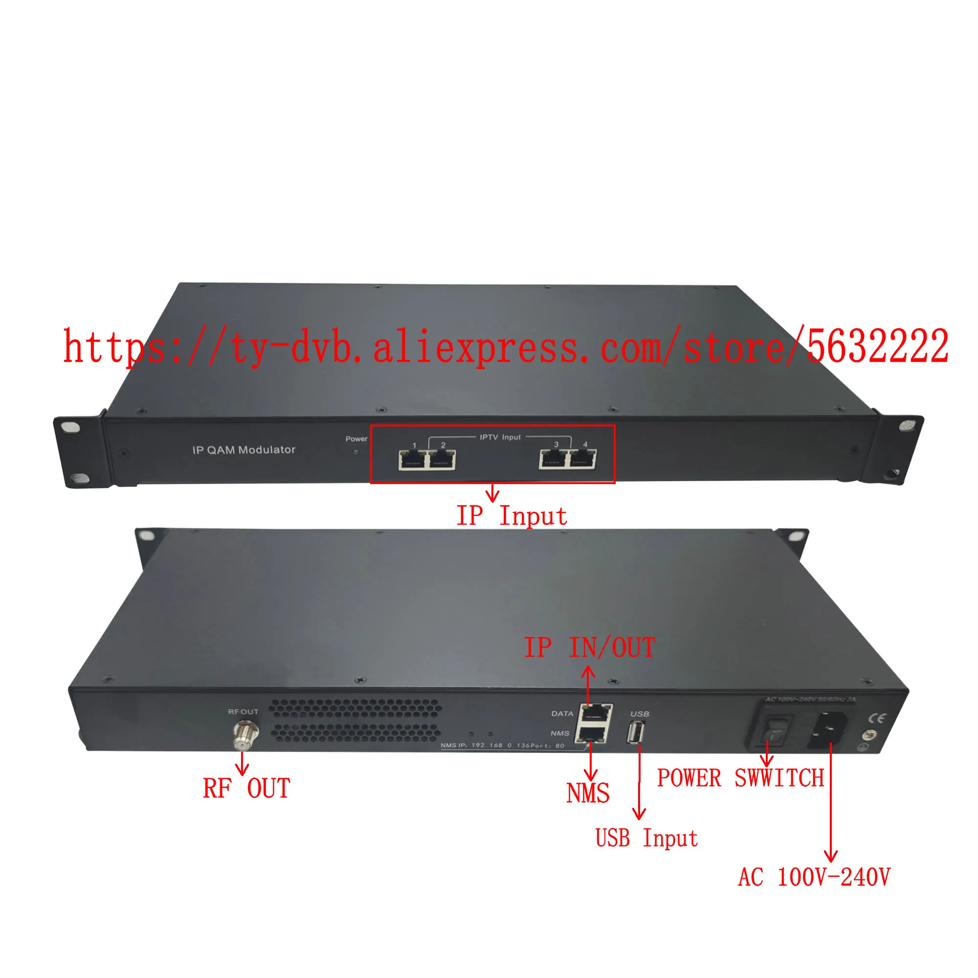 4-канальный радиочастотный модулятор IP-DVB-T DVB-C, цифровой ТВ, зашифрованный кабель-модулятор, фронтальное оборудование, USB-RF IP-RF (art.: 3920cd952e307) - 3920cd952e307