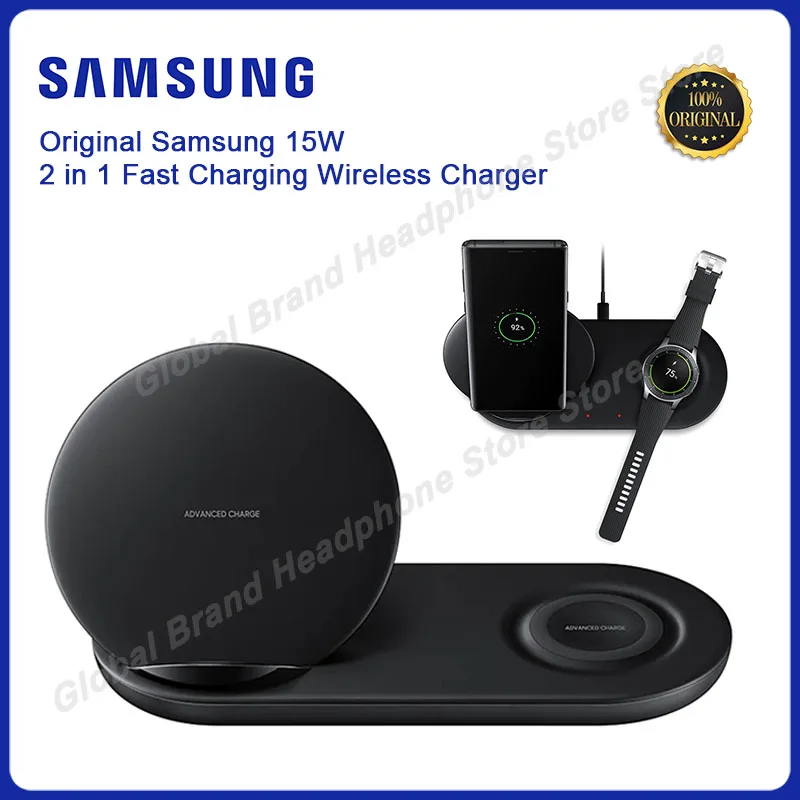 

100% оригинальный Samsung 2 в 1 15 Вт Быстрое беспроводное зарядное устройство Стенд для Galaxy S20 S21 S22 urtra Note 20/10/Watch S2 S3 S4