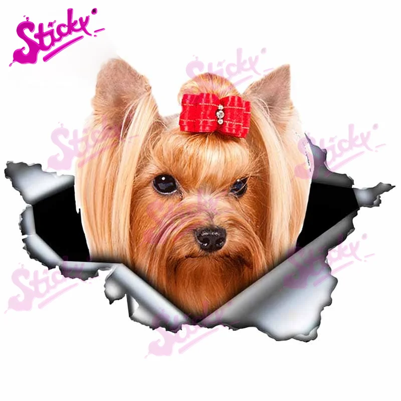 STICKY 3D Yorkshire Terrier Personality Sticker Torn Metal Decal Animal Car Stickers Window Bumper Pet Dog | Автомобили и