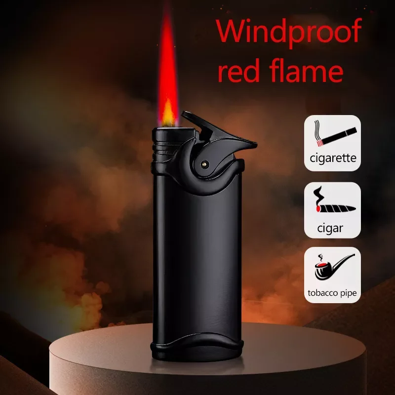 

New Metal Turbo Jet Windproof Lighter Refillable Butane Gas Cigar Cigarette Lighter Red Flame Men Gift